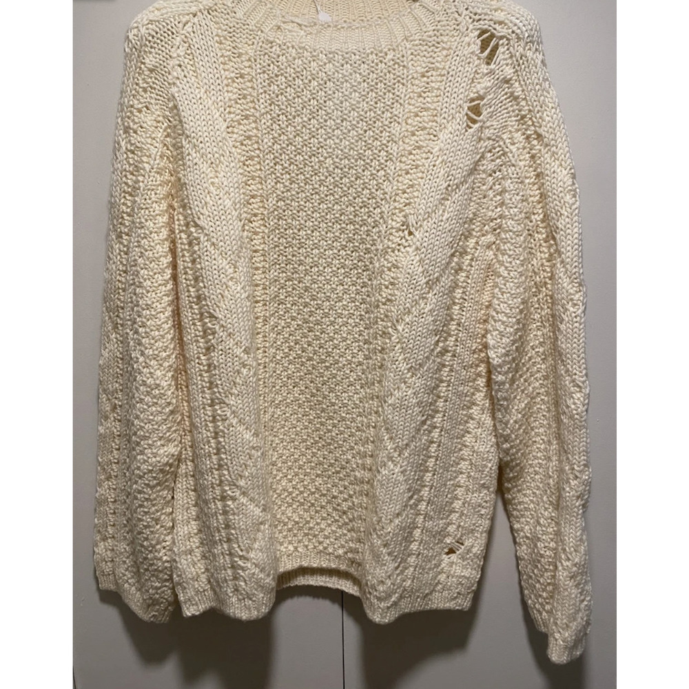 MAISON MARGIELA Distressed Cable knit Sweater Ivory cream Wool size XL